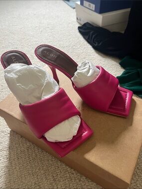 ALOHAS Hot Pink Padded Strap Heeled Mules
